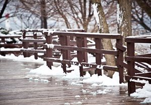 a snow covered bridge