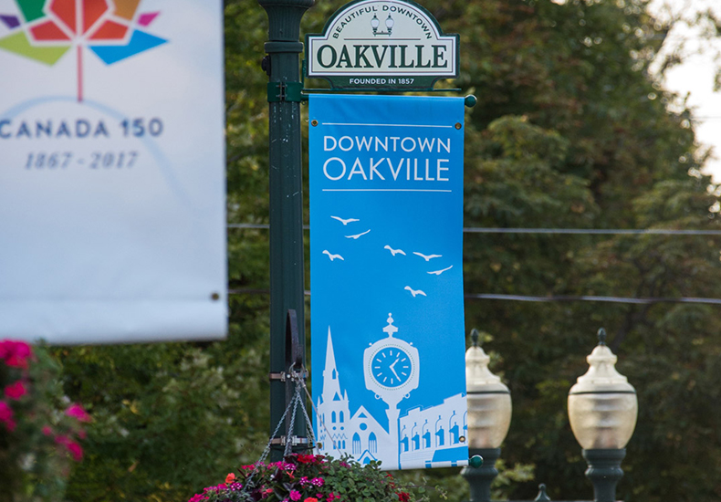 Example of a temporary street light pole banner.