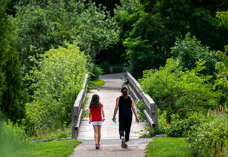 People walking towards a bridge Video/Image