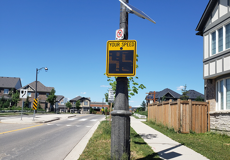 Radar speed display signs are one of the traffic calming measures implemented in the Town of Oakville to help reduce traffic speed and volume.