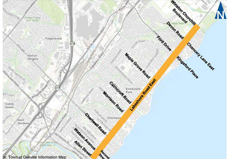 Lakeshore Road East Cycling Facility Feasibility map