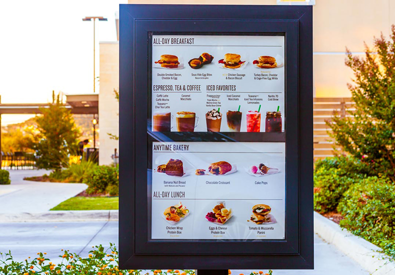 Example of a permanent drive-through pre-sale board.