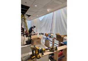 Iroquois Ridge Community Centre - Customer service desk construction.