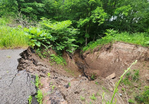Washed out roadway and collapsed culvert at Trafalgar Lawn Cemetery