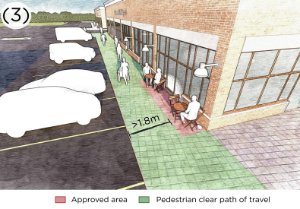 3. Bistro Patio: An unenclosed and narrow patio located on the walkway lining the frontage of the business to accommodate a few tables and chairs. 